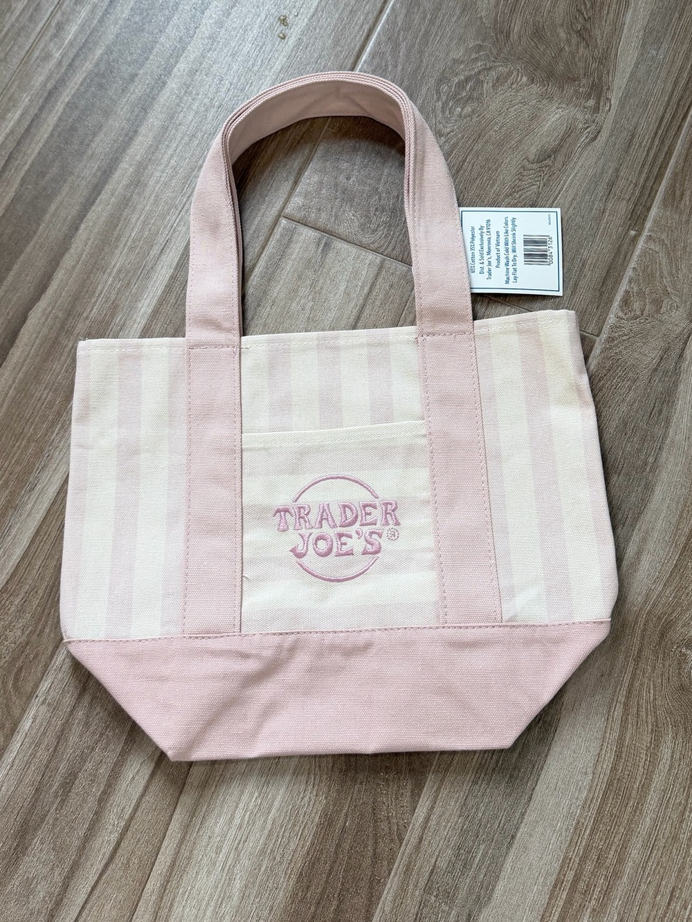 NWT Trader Joe’s Pink Striped Canvas Mini Tote Bag Pink Summer 2026